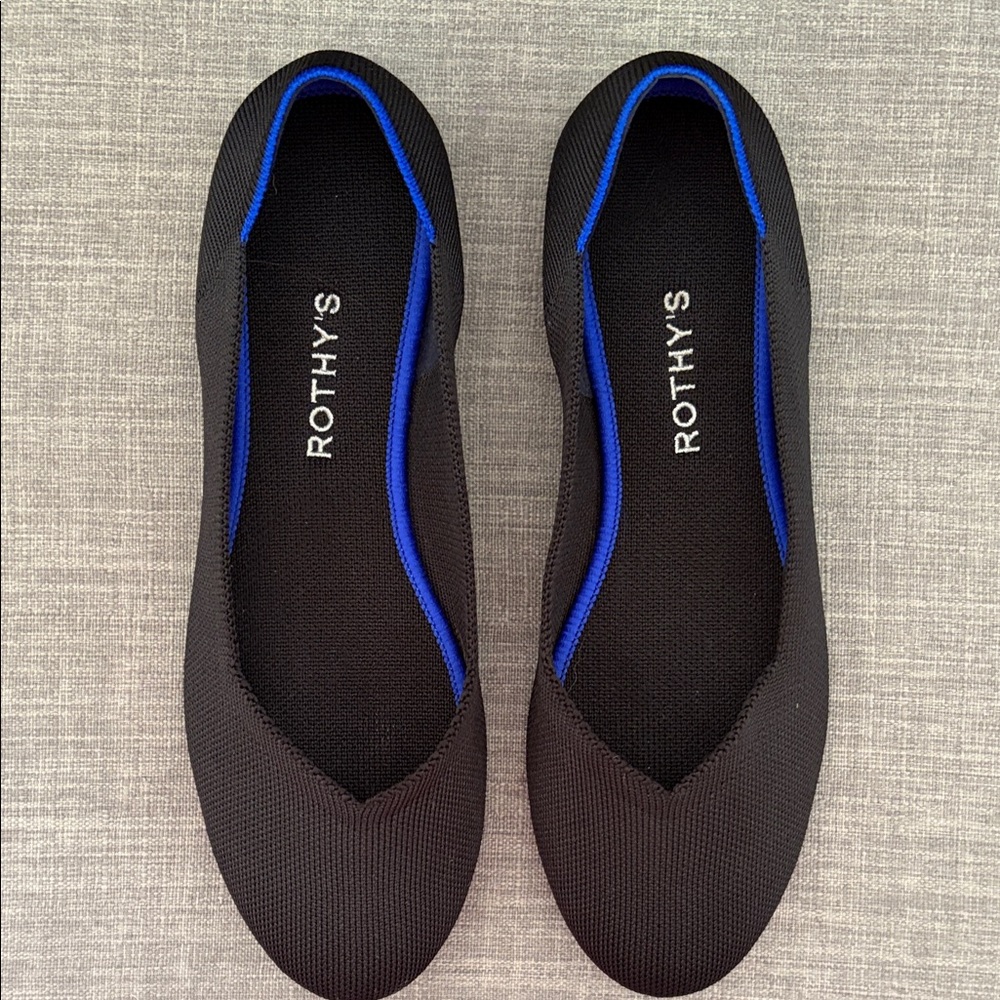 Rothy's Black Flats with Royal Blue Trim - Picture 3 of 11